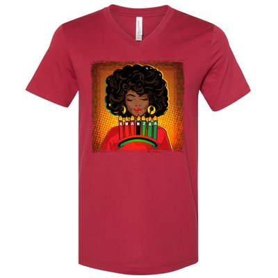 Festive Celebrate Kwanzaa Black African American Woman V-Neck T-Shirt