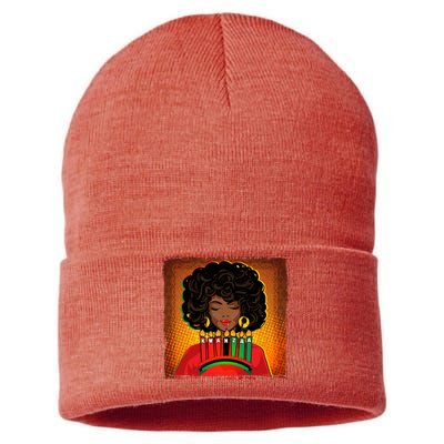 Festive Celebrate Kwanzaa Black African American Woman Sustainable Knit Beanie