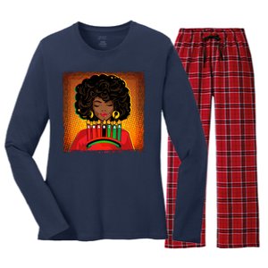 Festive Celebrate Kwanzaa Black African American Woman Women's Long Sleeve Flannel Pajama Set 