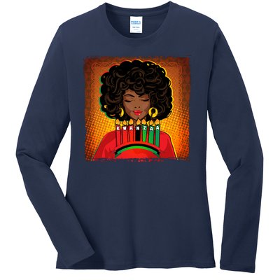 Festive Celebrate Kwanzaa Black African American Woman Ladies Long Sleeve Shirt