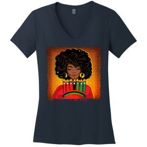 Festive Celebrate Kwanzaa Black African American Woman Women's V-Neck T-Shirt