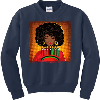 Festive Celebrate Kwanzaa Black African American Woman Kids Sweatshirt