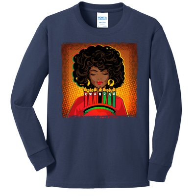 Festive Celebrate Kwanzaa Black African American Woman Kids Long Sleeve Shirt