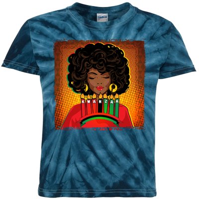 Festive Celebrate Kwanzaa Black African American Woman Kids Tie-Dye T-Shirt