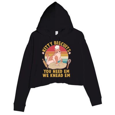 Funny Cute Kitty Biscuits You Need Em We Knead Em Crop Fleece Hoodie