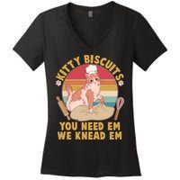Funny Cute Kitty Biscuits You Need Em We Knead Em Women's V-Neck T-Shirt