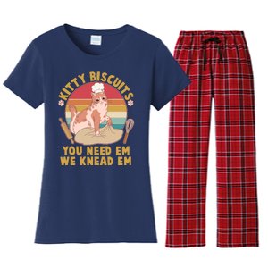 Funny Cute Kitty Biscuits You Need Em We Knead Em Women's Flannel Pajama Set