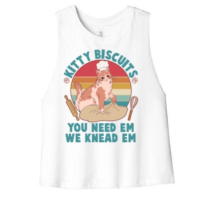 Funny Cute Kitty Biscuits You Need Em We Knead Em Women's Racerback Cropped Tank