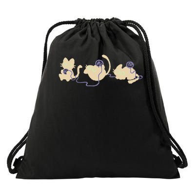 Funny Cute Kitten Tomcat Cats Playing With A Wool Ball Drawstring Bag