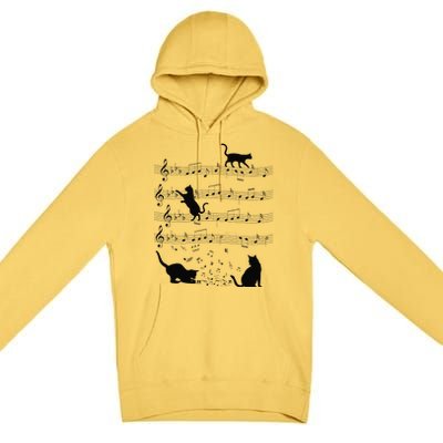 Funny Cat Kitty Playing Music Note Clef Piano Musician Art Premium Pullover Hoodie