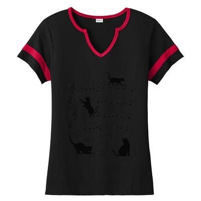 Funny Cat Kitty Playing Music Note Clef Piano Musician Art Ladies Halftime Notch Neck Tee