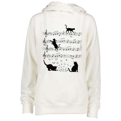 Funny Cat Kitty Playing Music Note Clef Piano Musician Art Womens Funnel Neck Pullover Hood