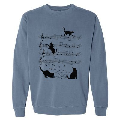 Funny Cat Kitty Playing Music Note Clef Piano Musician Art Garment-Dyed Sweatshirt