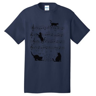 Funny Cat Kitty Playing Music Note Clef Piano Musician Art Tall T-Shirt