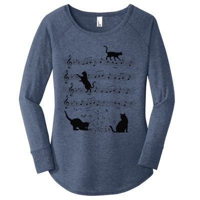 Funny Cat Kitty Playing Music Note Clef Piano Musician Art Women's Perfect Tri Tunic Long Sleeve Shirt