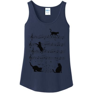 Funny Cat Kitty Playing Music Note Clef Piano Musician Art Ladies Essential Tank