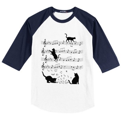 Funny Cat Kitty Playing Music Note Clef Piano Musician Art Baseball Sleeve Shirt