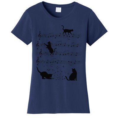 Funny Cat Kitty Playing Music Note Clef Piano Musician Art Women's T-Shirt