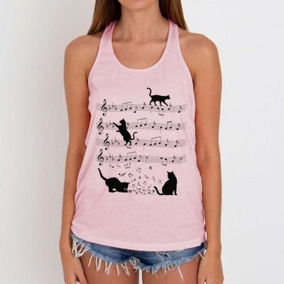 Funny Cat Kitty Playing Music Note Clef Piano Musician Art Women's Knotted Racerback Tank