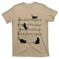 Funny Cat Kitty Playing Music Note Clef Piano Musician Art T-Shirt