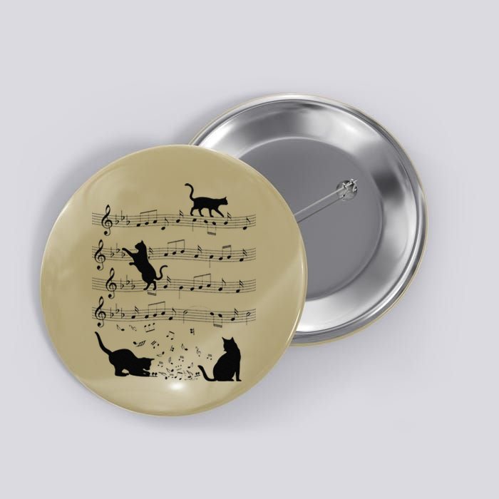 Funny Cat Kitty Playing Music Note Clef Piano Musician Art Button