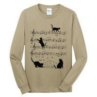 Funny Cat Kitty Playing Music Note Clef Piano Musician Art Tall Long Sleeve T-Shirt