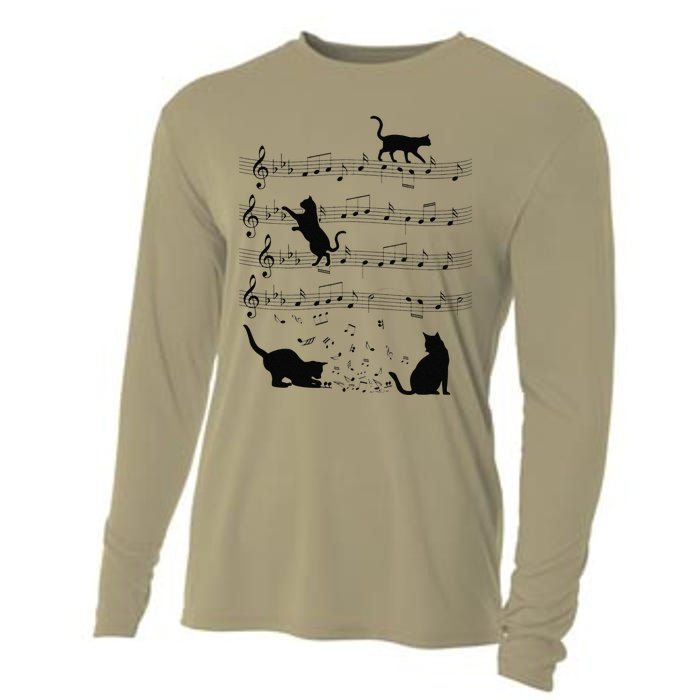 Funny Cat Kitty Playing Music Note Clef Piano Musician Art Cooling Performance Long Sleeve Crew