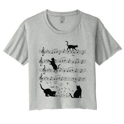 Funny Cat Kitty Playing Music Note Clef Piano Musician Art Women's Crop Top Tee