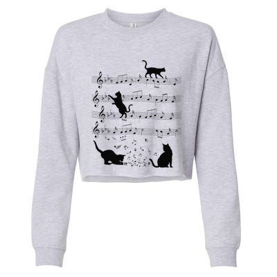 Funny Cat Kitty Playing Music Note Clef Piano Musician Art Cropped Pullover Crew