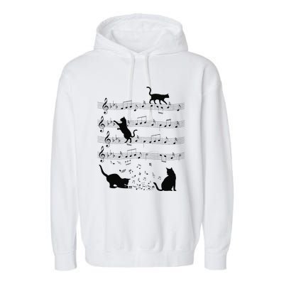 Funny Cat Kitty Playing Music Note Clef Piano Musician Art Garment-Dyed Fleece Hoodie