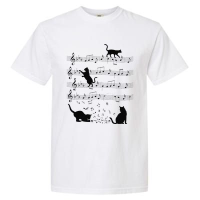 Funny Cat Kitty Playing Music Note Clef Piano Musician Art Garment-Dyed Heavyweight T-Shirt