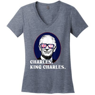 Funny Charles King Charles Of His Majesty & Union Jack Women's V-Neck T-Shirt