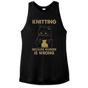 Funny Cat Knits Knitting Because Murder Is Wrong Ladies PosiCharge Tri-Blend Wicking Tank