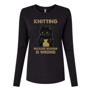 Funny Cat Knits Knitting Because Murder Is Wrong Womens Cotton Relaxed Long Sleeve T-Shirt