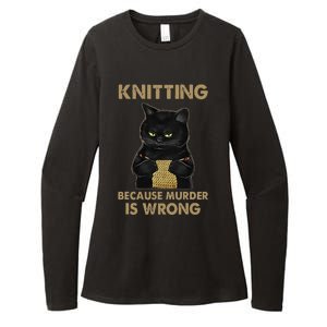 Funny Cat Knits Knitting Because Murder Is Wrong Womens CVC Long Sleeve Shirt