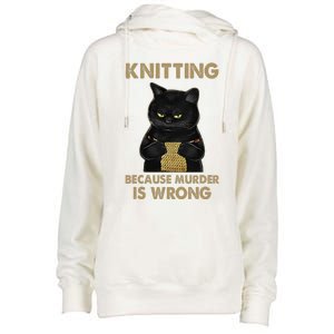 Funny Cat Knits Knitting Because Murder Is Wrong Womens Funnel Neck Pullover Hood