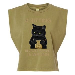 Funny Cat Knits Knitting Because Murder Is Wrong Garment-Dyed Women's Muscle Tee