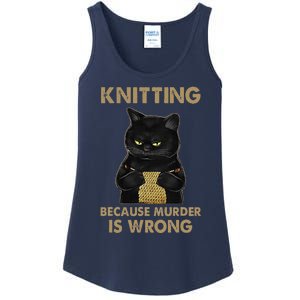 Funny Cat Knits Knitting Because Murder Is Wrong Ladies Essential Tank