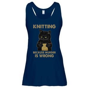 Funny Cat Knits Knitting Because Murder Is Wrong Ladies Essential Flowy Tank