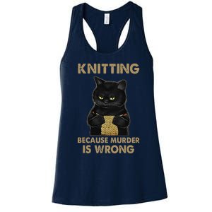 Funny Cat Knits Knitting Because Murder Is Wrong Women's Racerback Tank