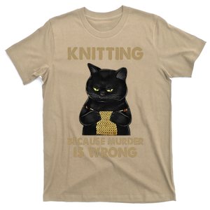 Funny Cat Knits Knitting Because Murder Is Wrong T-Shirt