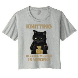 Funny Cat Knits Knitting Because Murder Is Wrong Women's Crop Top Tee