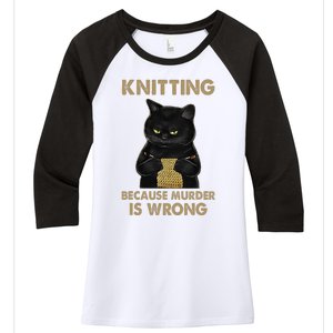 Funny Cat Knits Knitting Because Murder Is Wrong Women's Tri-Blend 3/4-Sleeve Raglan Shirt