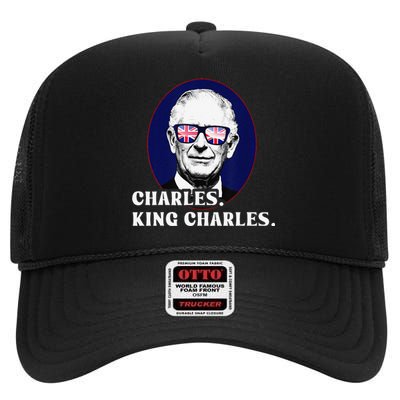 Funny Charles King Charles Of His Majesty & Union Jack High Crown Mesh Back Trucker Hat