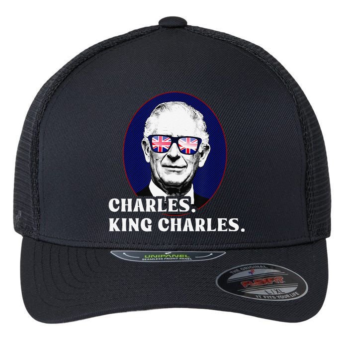 Funny Charles King Charles Of His Majesty & Union Jack Flexfit Unipanel Trucker Cap