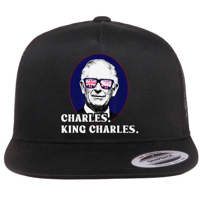 Funny Charles King Charles Of His Majesty & Union Jack Flat Bill Trucker Hat