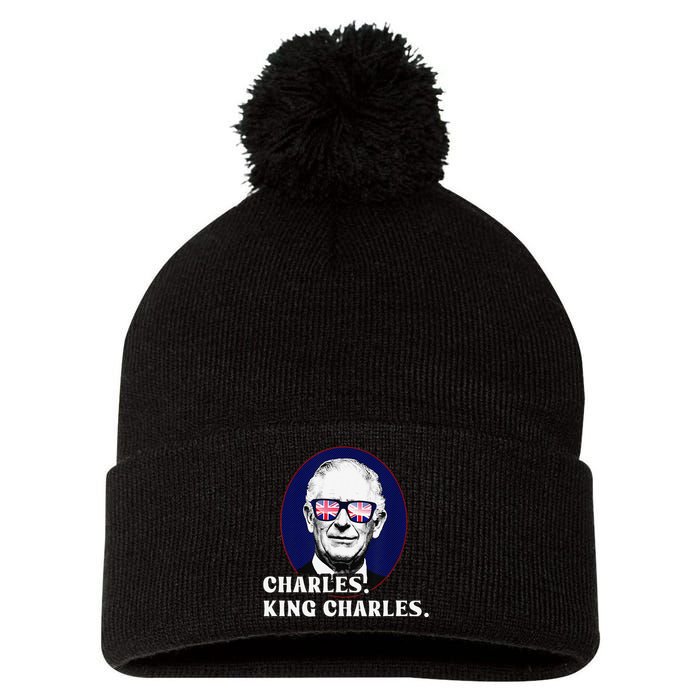 Funny Charles King Charles Of His Majesty & Union Jack Pom Pom 12in Knit Beanie