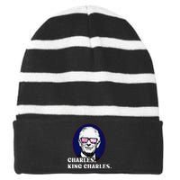 Funny Charles King Charles Of His Majesty & Union Jack Striped Beanie with Solid Band