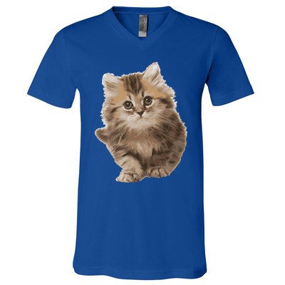 Fluffy Cute Kitten Nice Gift International Cat Day Great Gift V-Neck T-Shirt