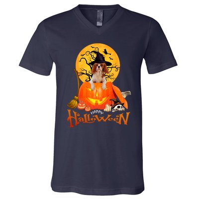 Funny Cavalier King Dog Spooky Halloween V-Neck T-Shirt